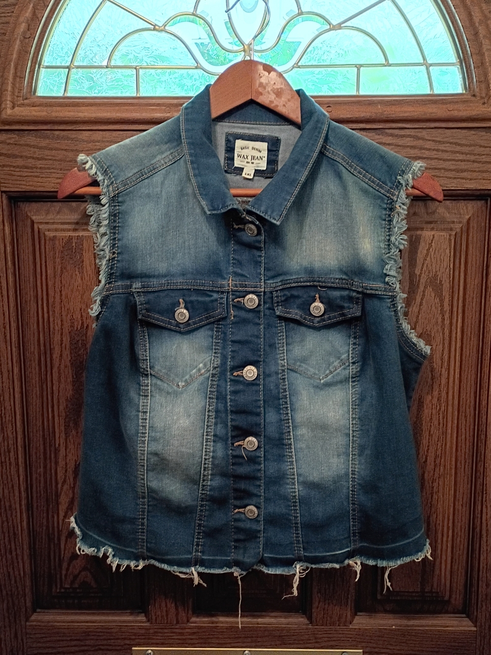 Wax Jean Basic Denim Vest Women's Size 1XL Classic Cropped Button Down Med Blue